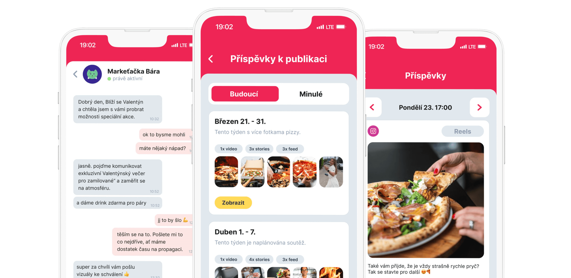 Aplikace Bitez — chat se specialistkou, publikační plán a schvalování příspěvků